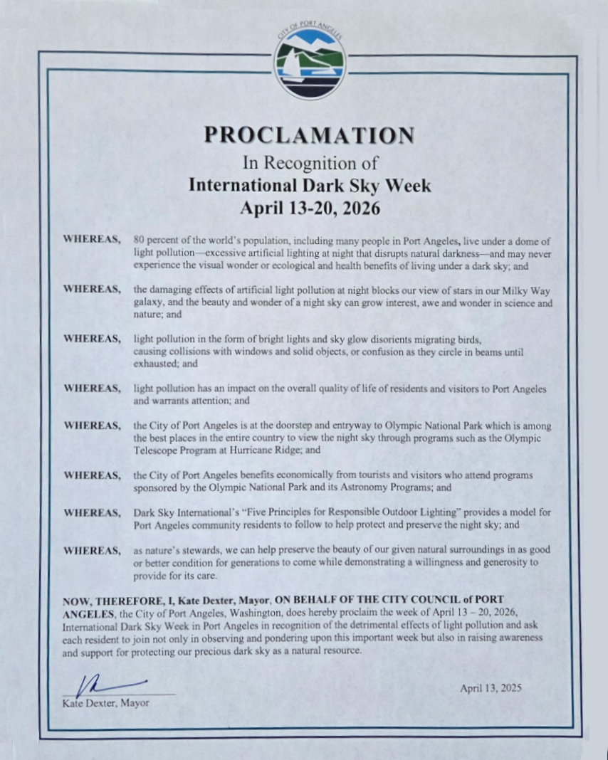 Port Angeles Proclamation Recognizes Dark Sky Week